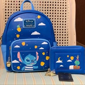 LOUNGEFLY DISNEY LILO & STITCH Lantern Scrump MINI BACKPACK, ZIPPER WALLET & PIN